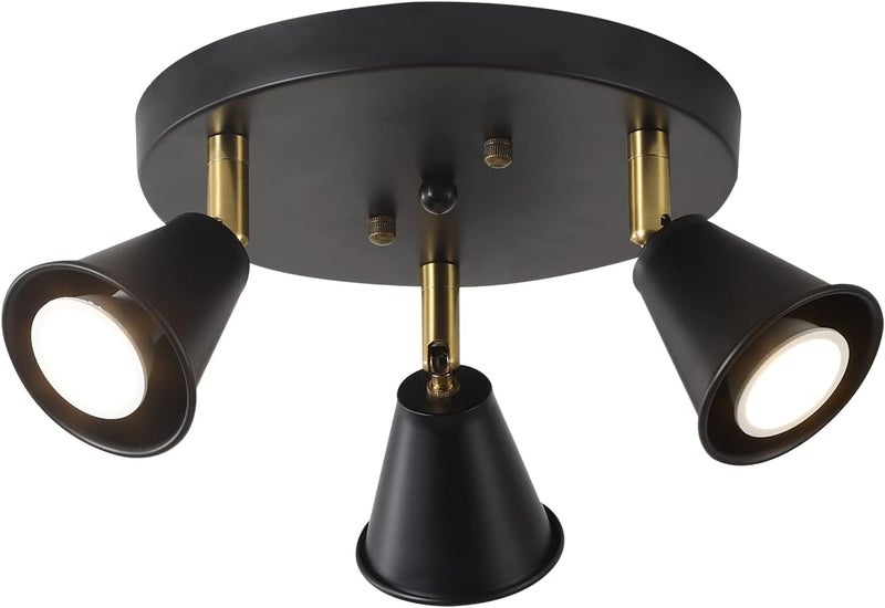 SEEBLEN 3-Light Industrial Directional Track Lighting, Adjustable Round Ceiling Spotlight, Morden Black Flush Mount Kitchen Light for Kitchen,Hallway,Dining Room,Porch,Office.Gu10 Bulbs Included - Image 1